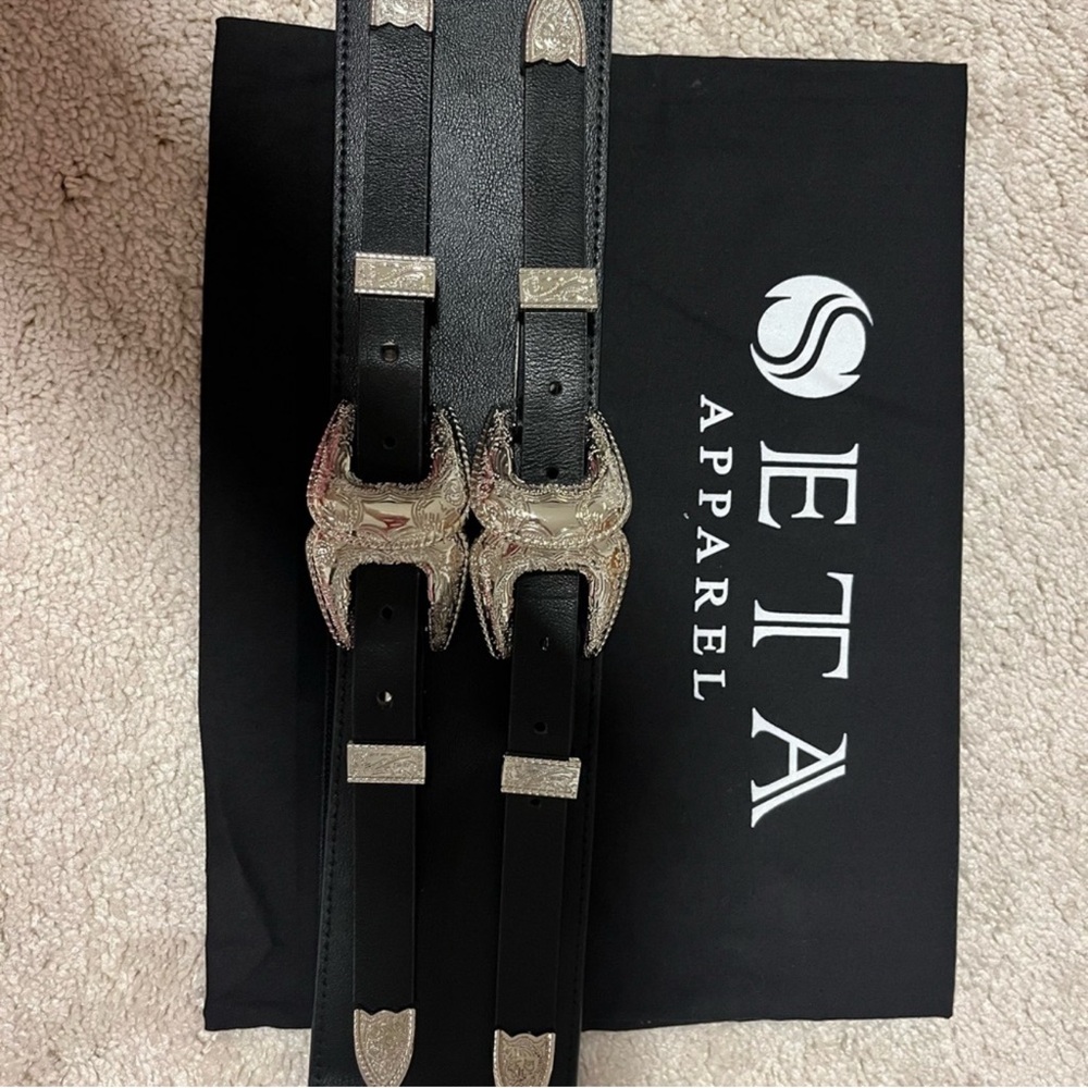 Black Leather Belt with Silver Buckle by
